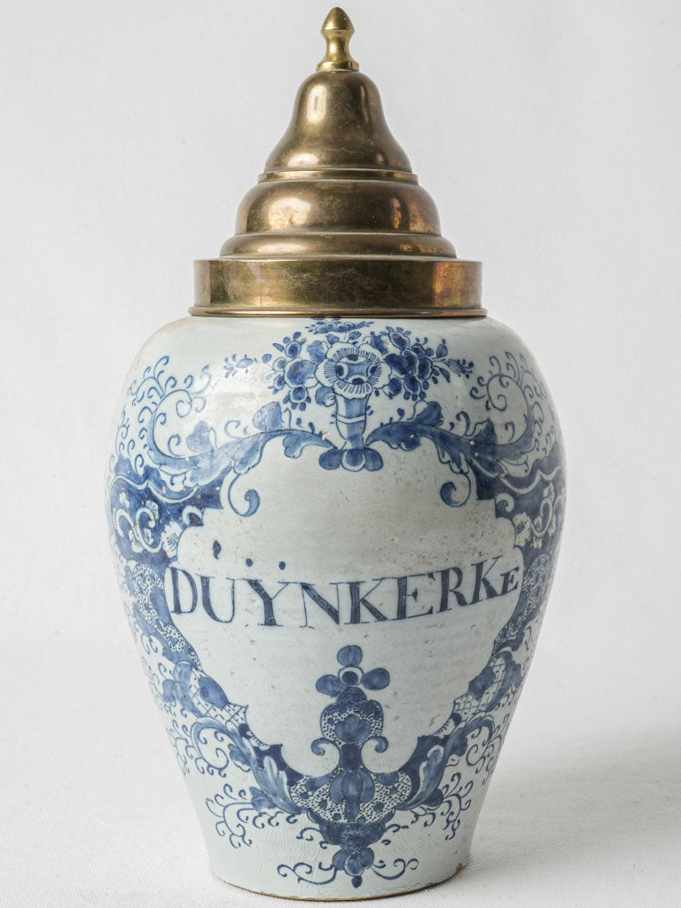 18th-Century Delft Faience Tobacco Jar W/ Brass Lid