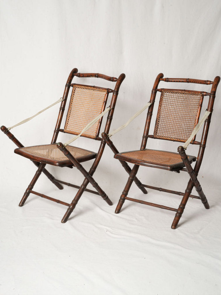 Pair of French Faux Bamboo Folding Chairs w/ Cane Seats and Backs - 33¾"