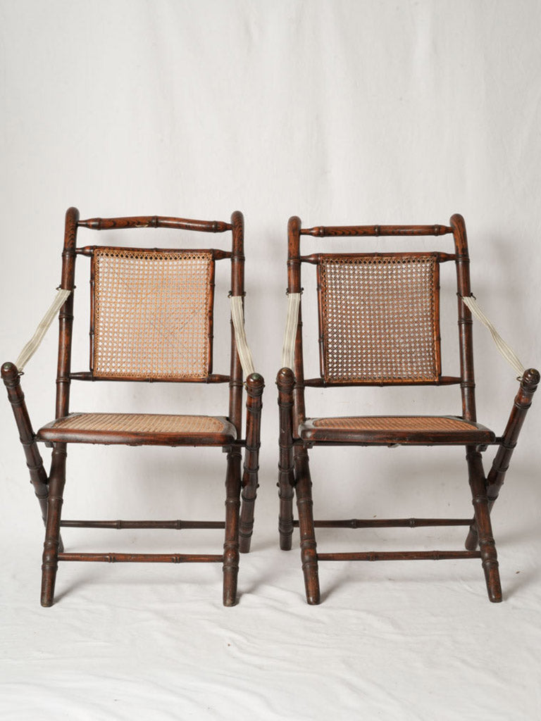 Pair of French Faux Bamboo Folding Chairs w/ Cane Seats and Backs - 33¾"
