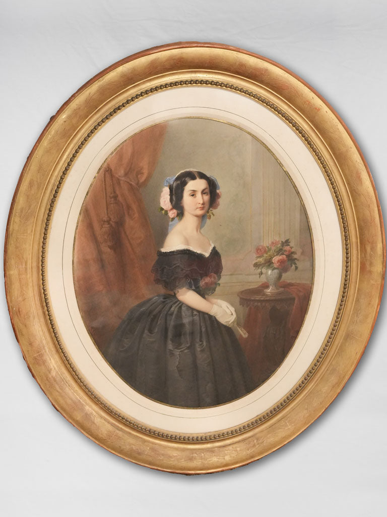 Vintage Austrian watercolor portrait painting