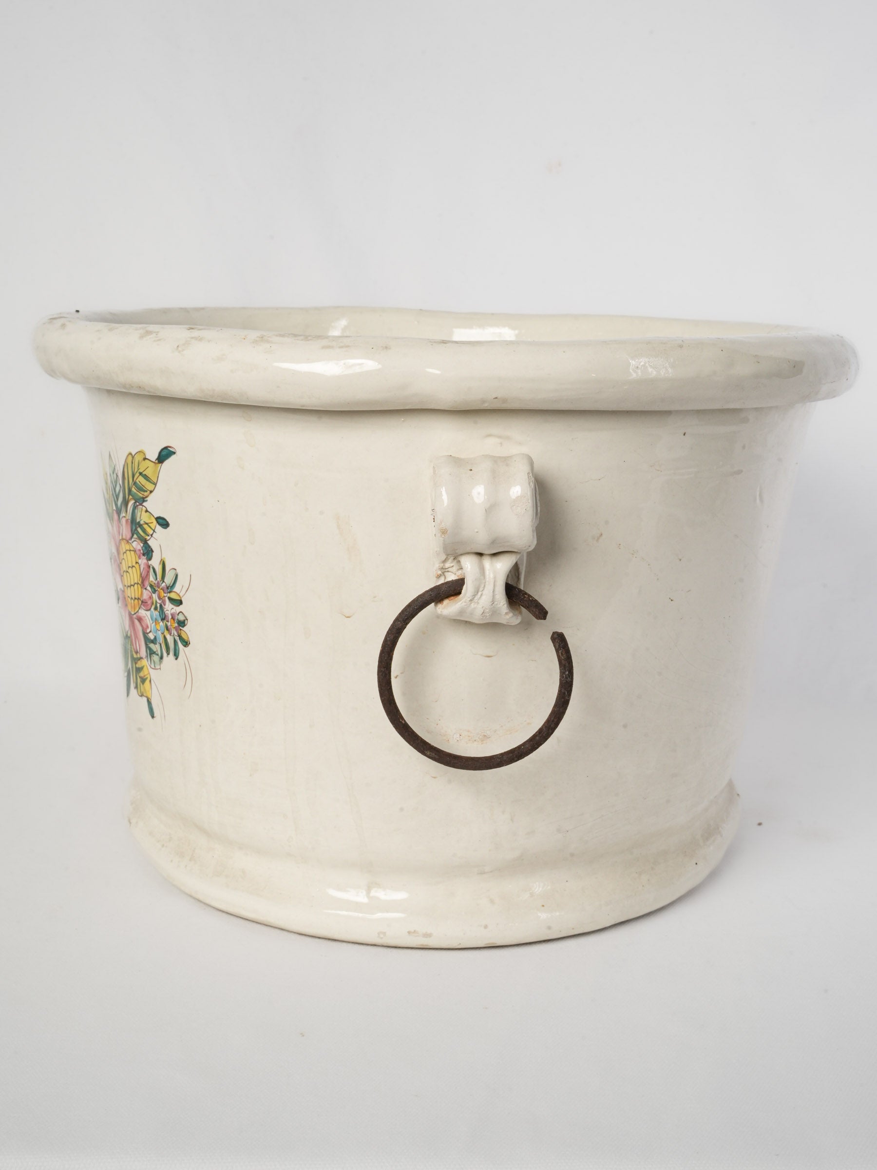 Large Country House Earthenware Basin w/ Floral Decoration - 19¼"