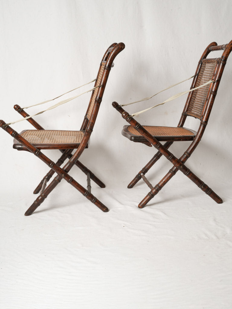Pair of French Faux Bamboo Folding Chairs w/ Cane Seats and Backs - 33¾"