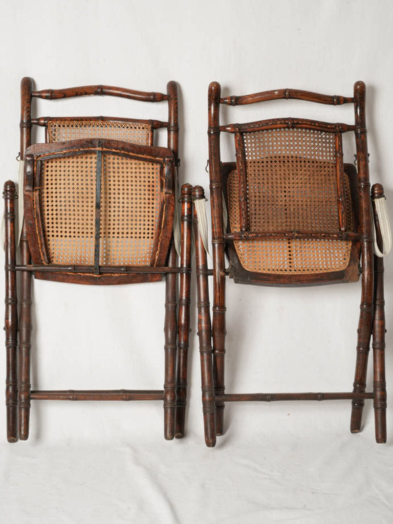 Pair of French Faux Bamboo Folding Chairs w/ Cane Seats and Backs - 33¾"