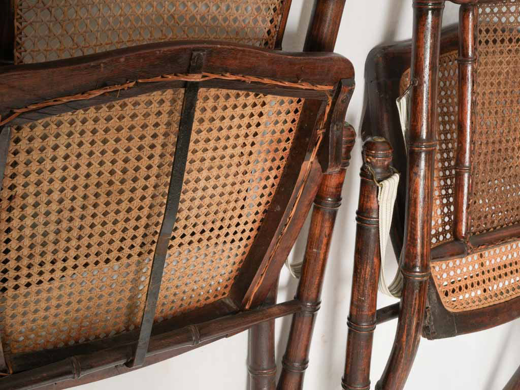 Pair of French Faux Bamboo Folding Chairs w/ Cane Seats and Backs - 33¾"