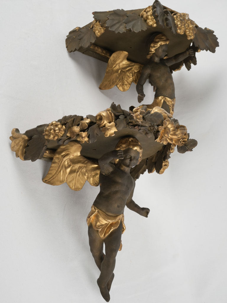 Carved wooden cherub wall decor