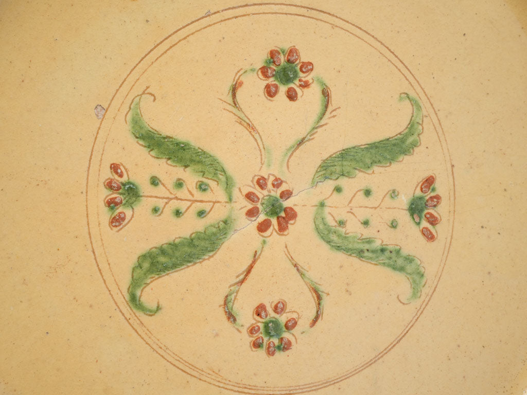 Straw-Yellow Glazed Platter w/ Hand-Painted Floral Motif From Cliousclat - 12½"