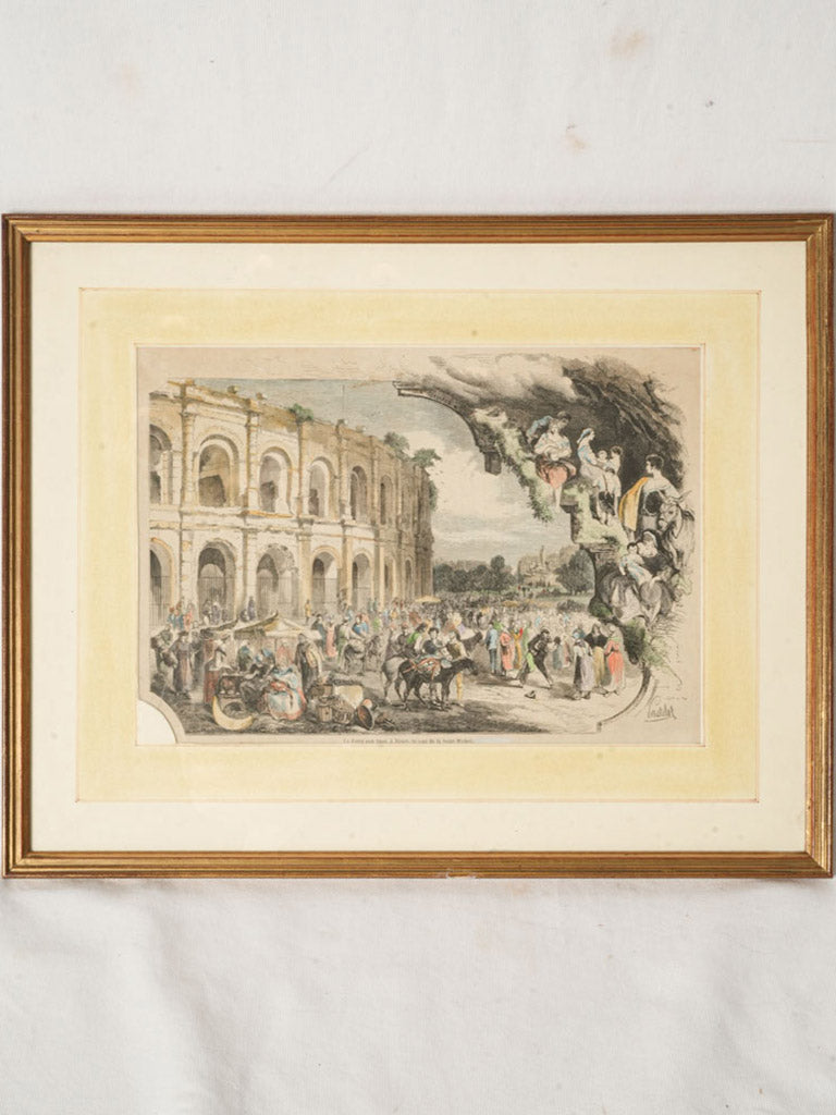 Mid 19th Century French Hand-Colored Engraving "Donkey Fair Of Nîmes" - 15¼" x 19¼"