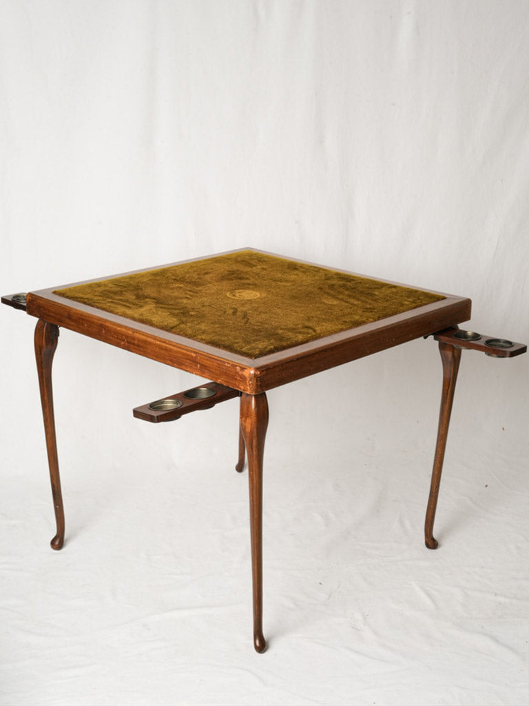 Graceful Late 19th Century English Mahogany Card Table w/ Pull-Out Drink Slides