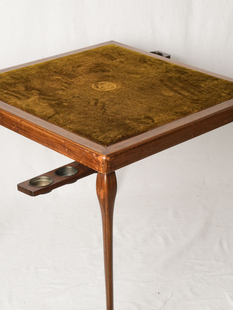 Graceful Late 19th Century English Mahogany Card Table w/ Pull-Out Drink Slides