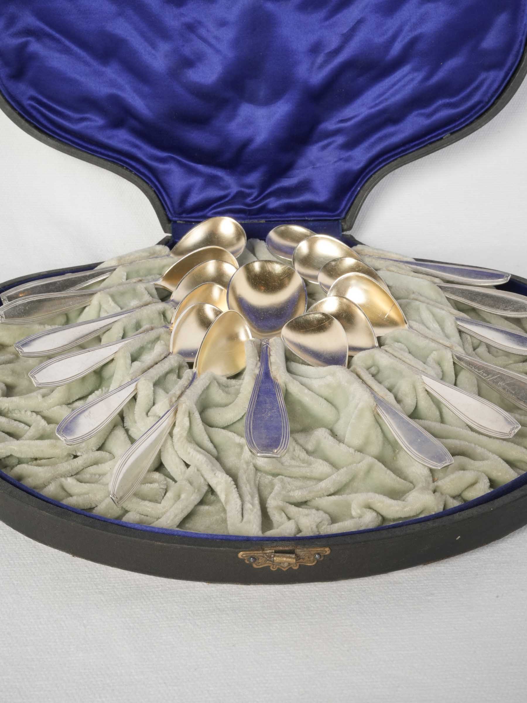 French Ice Cream Service in Striking Sapphire-Blue Shell-Shaped Case, Early 20th Century.