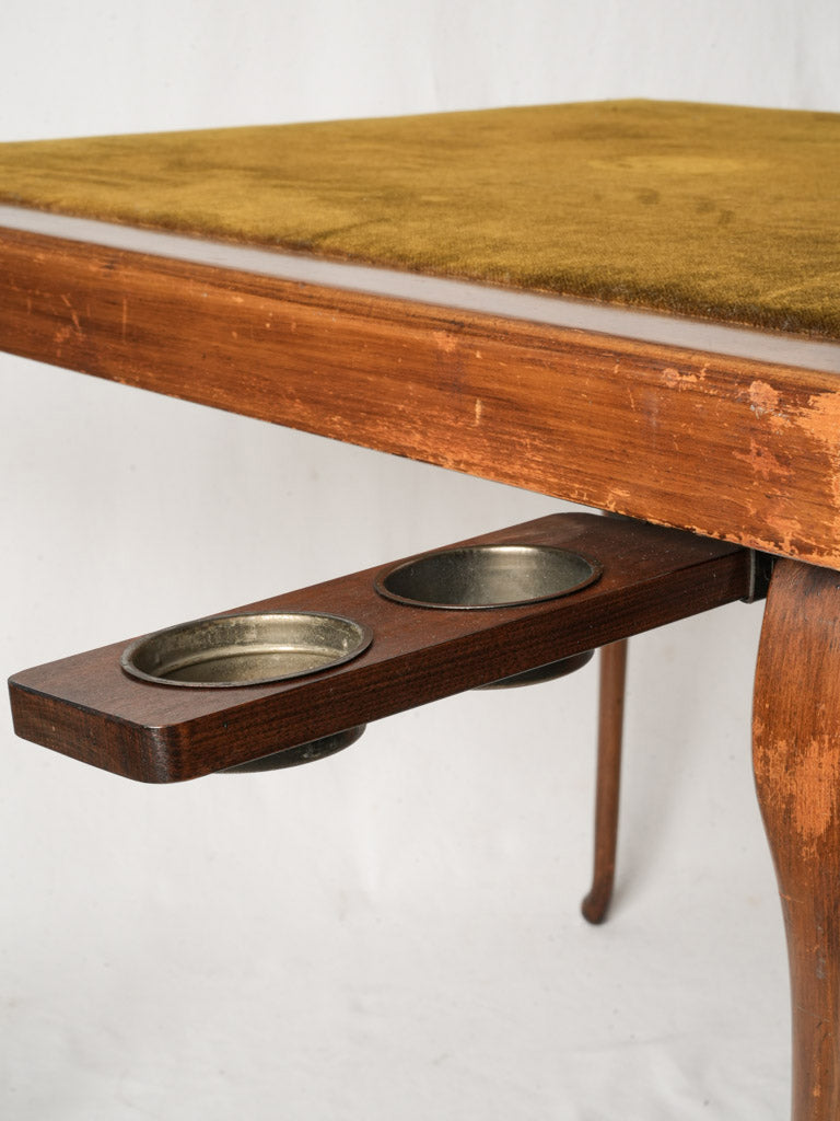 Graceful Late 19th Century English Mahogany Card Table w/ Pull-Out Drink Slides