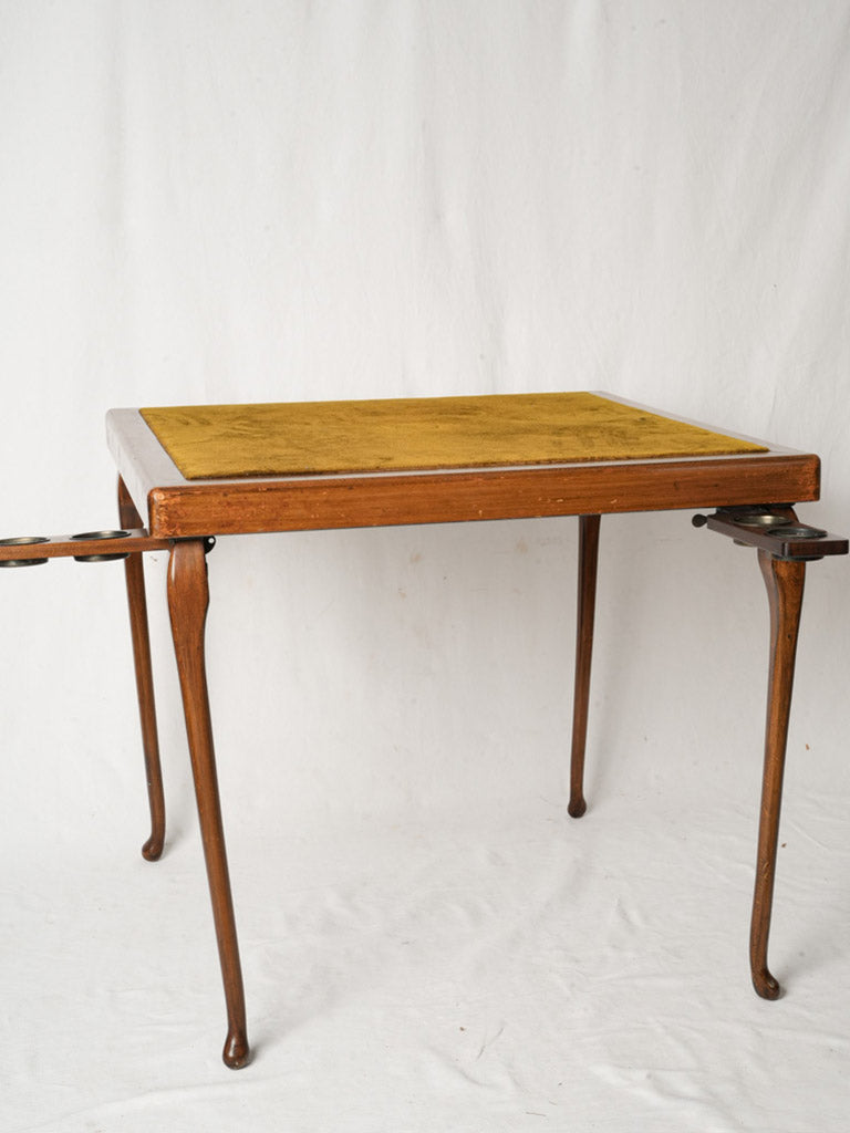 Graceful Late 19th Century English Mahogany Card Table w/ Pull-Out Drink Slides