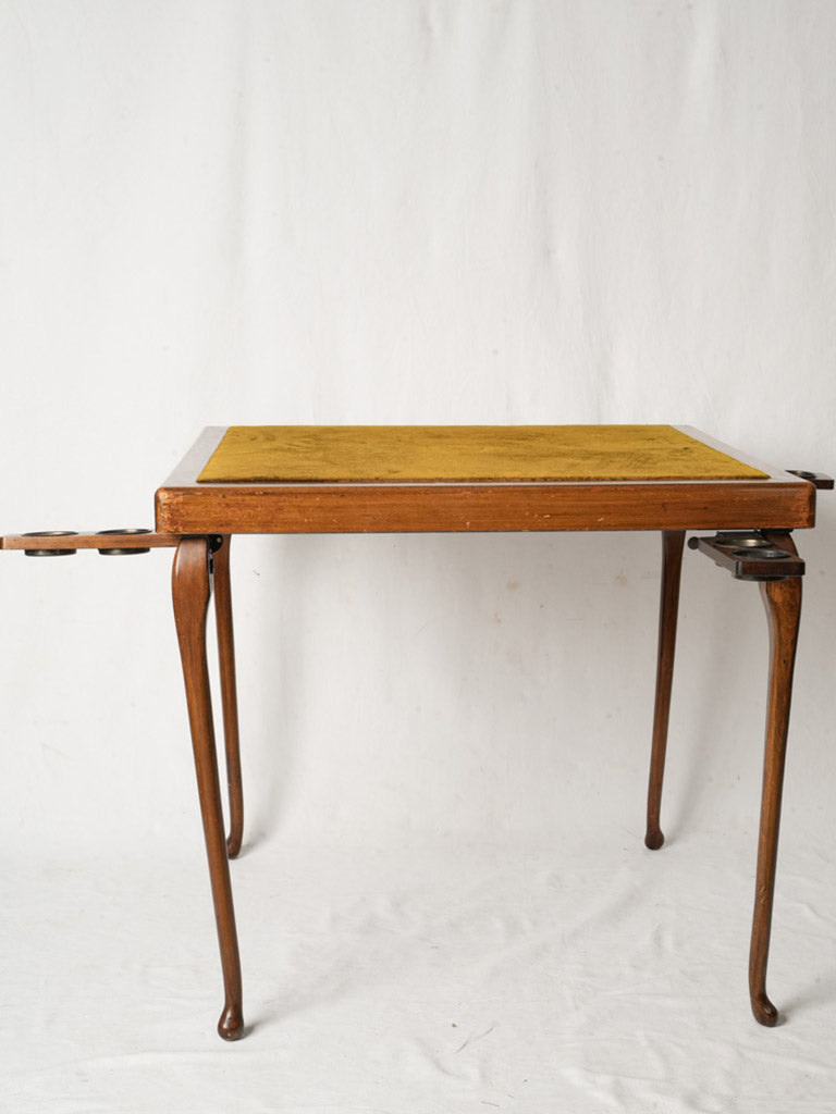 Graceful Late 19th Century English Mahogany Card Table w/ Pull-Out Drink Slides