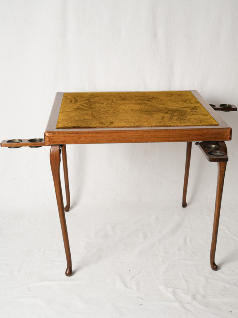 Graceful Late 19th Century English Mahogany Card Table w/ Pull-Out Drink Slides