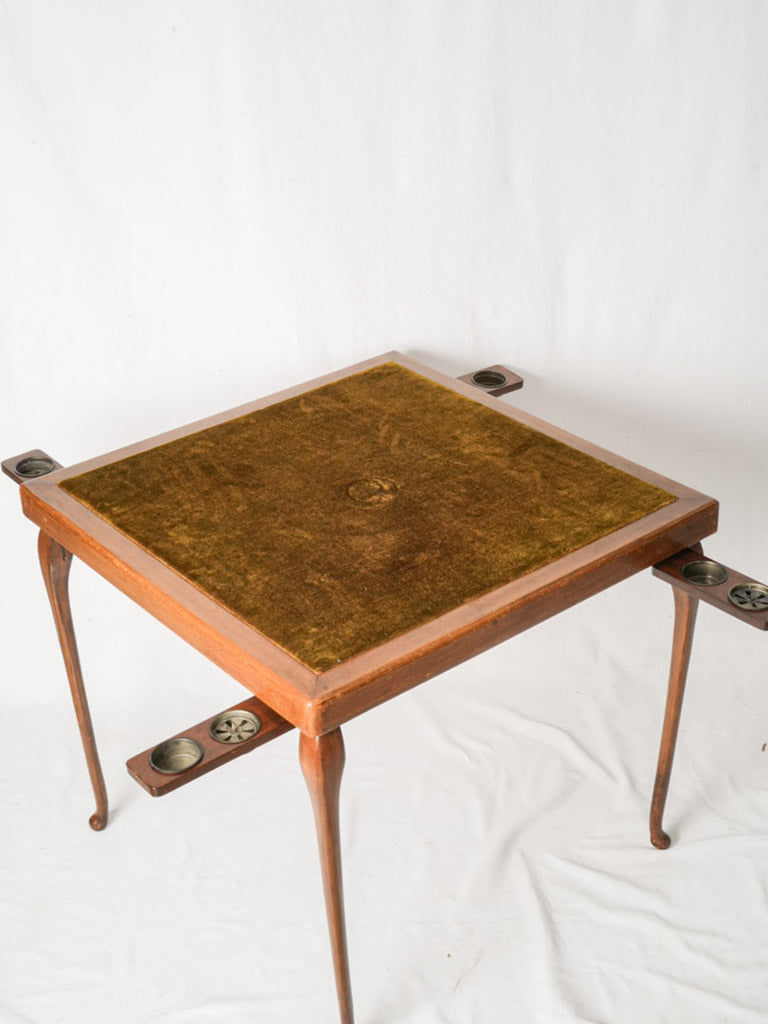 Graceful Late 19th Century English Mahogany Card Table w/ Pull-Out Drink Slides