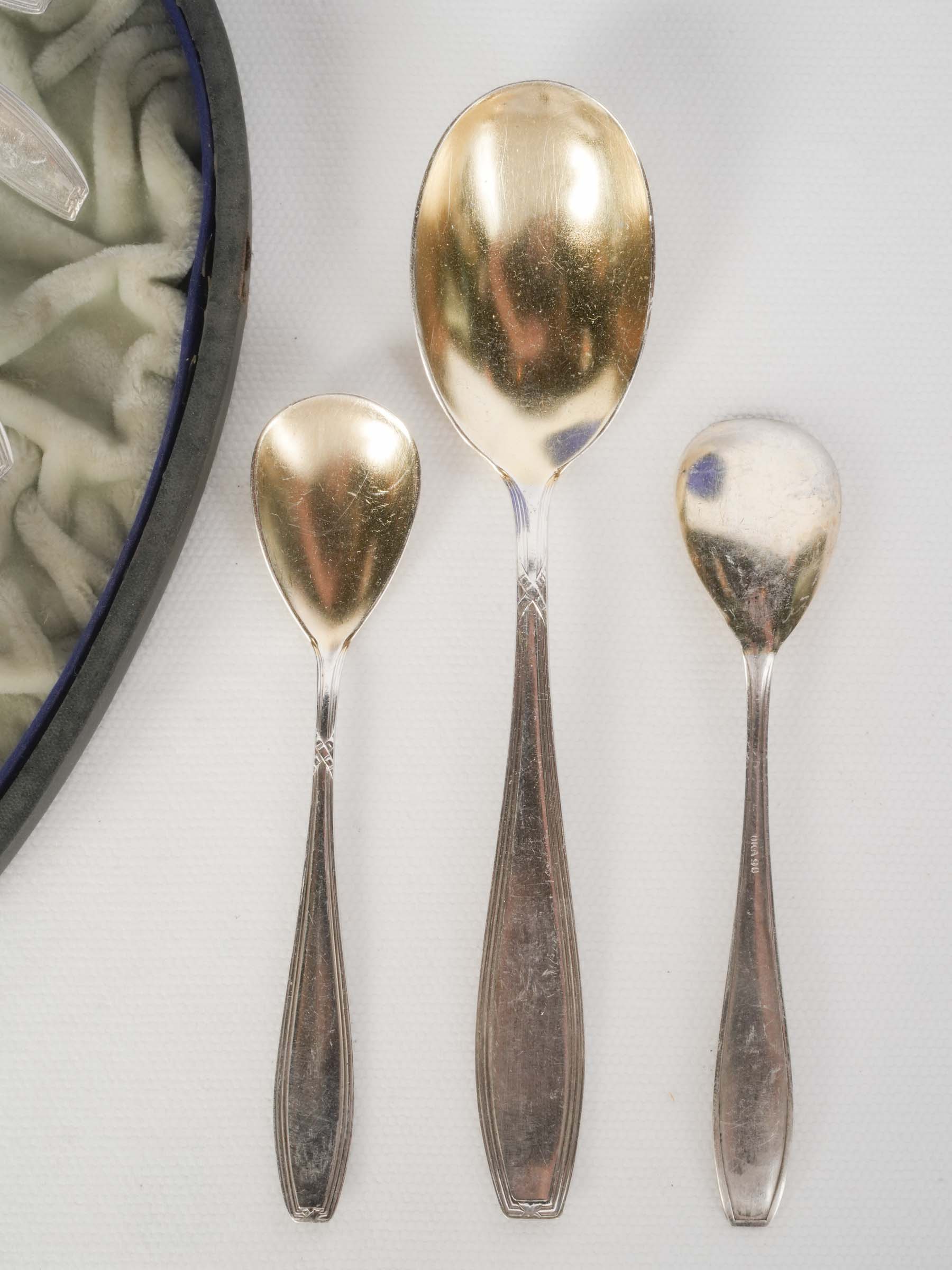 French Ice Cream Service in Striking Sapphire-Blue Shell-Shaped Case, Early 20th Century.