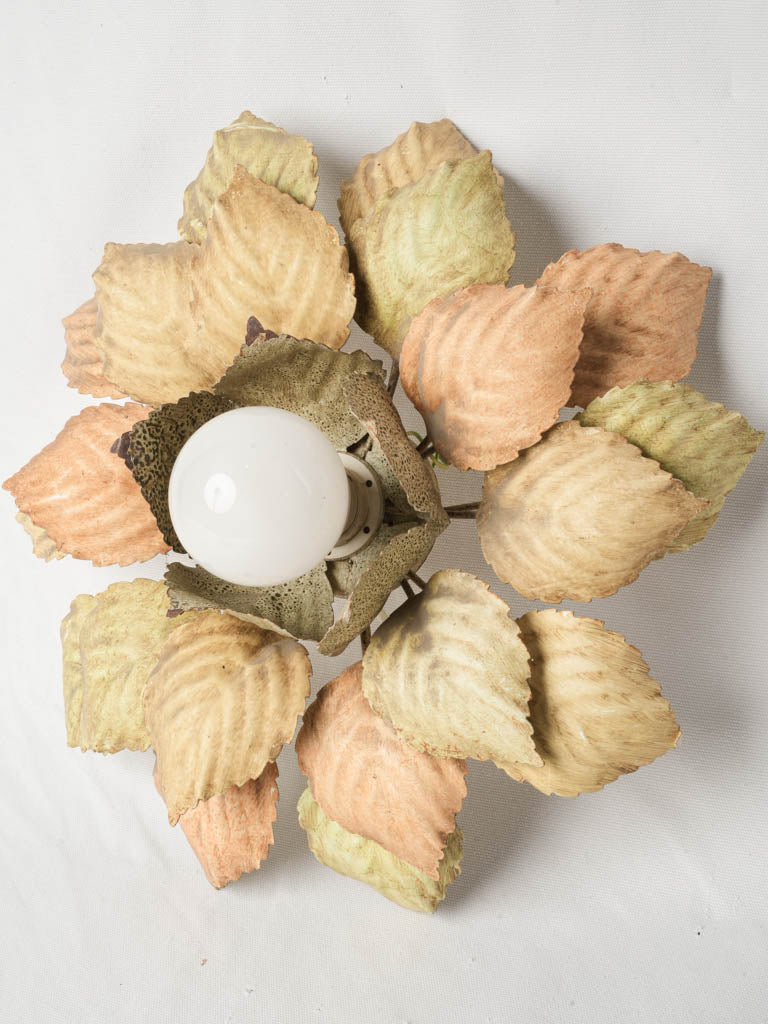 Large Pair of Painted Tole Flowerhead Flush Mounts or Wall Sconces From The 1970s - 17¾"
