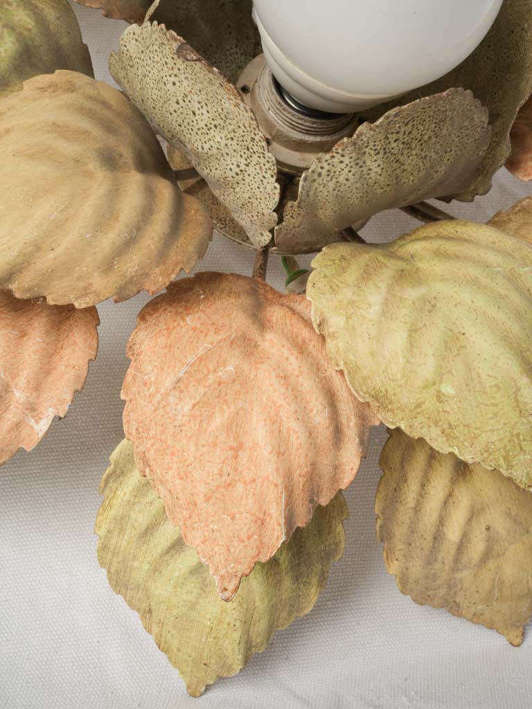 Large Pair of Painted Tole Flowerhead Flush Mounts or Wall Sconces From The 1970s - 17¾"
