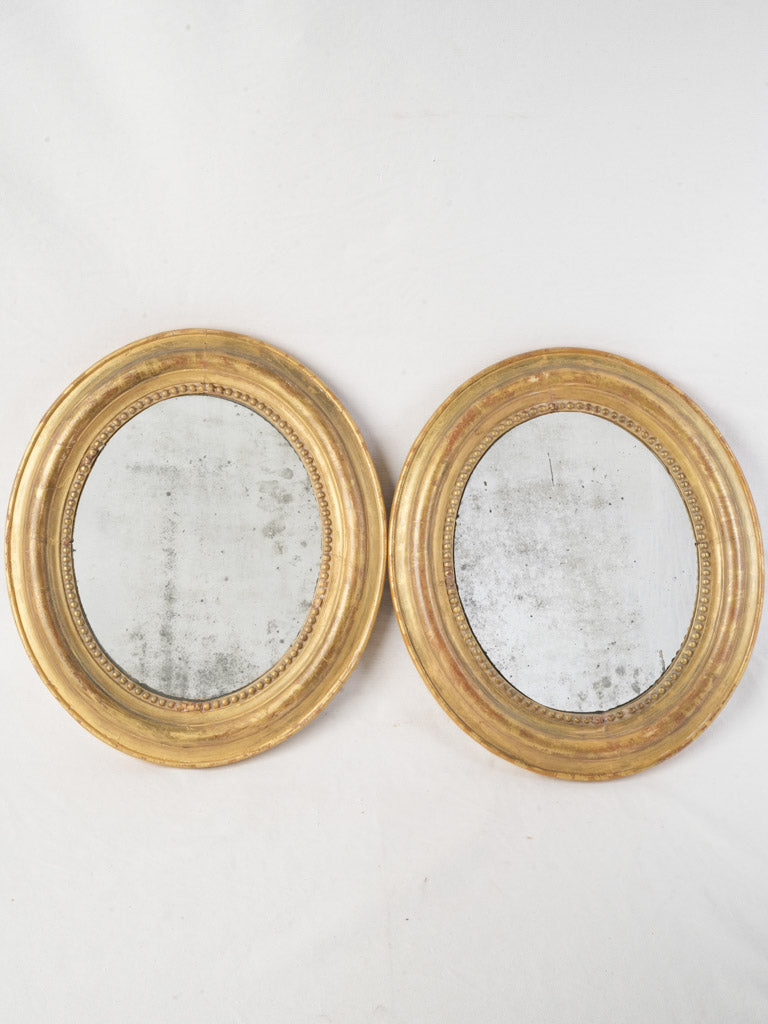 Pair Of 19th Century French Giltwood Oval Mirrors w/ Softly Foxed Original Plates - 18½"