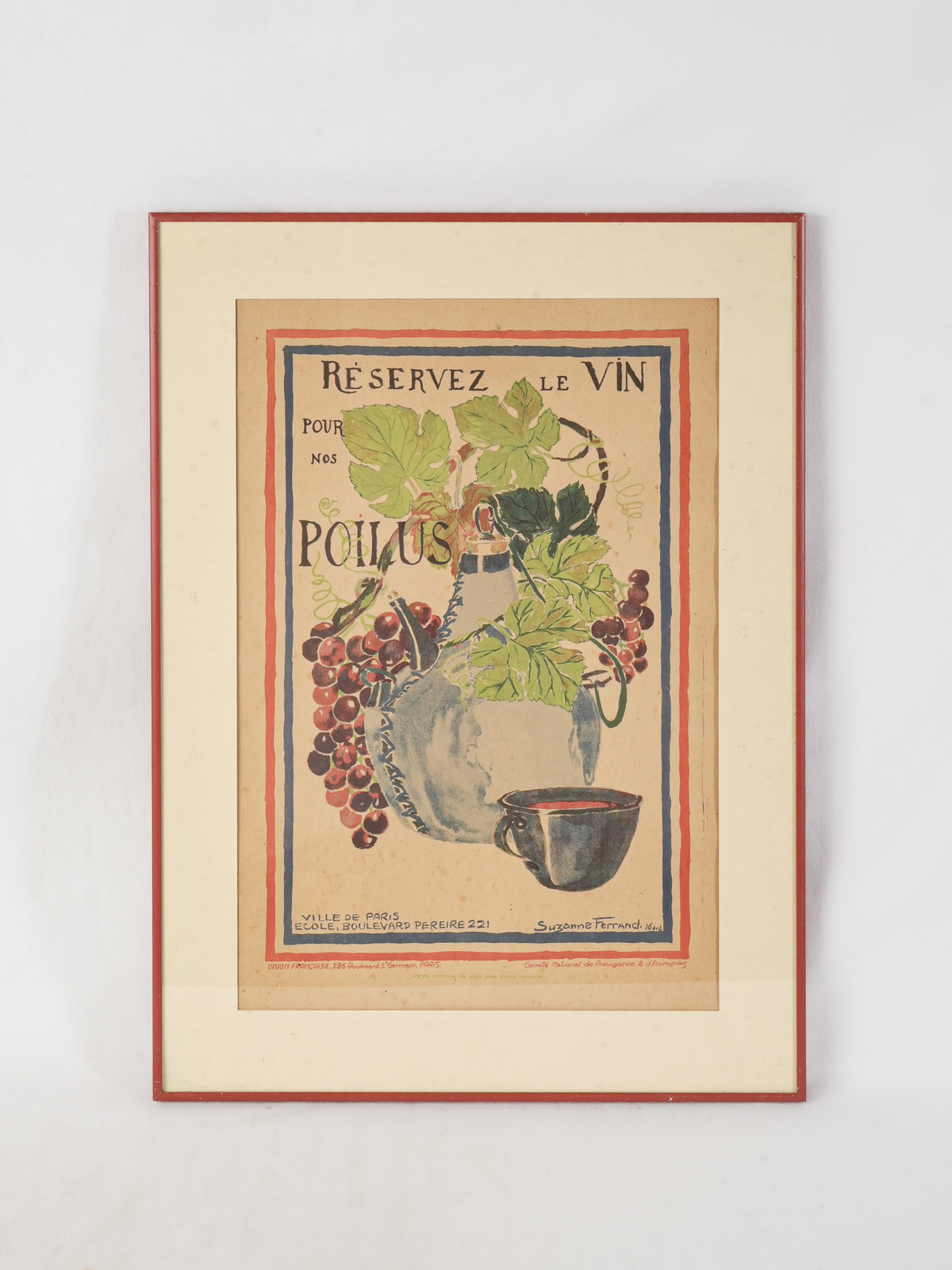 French WWI Wine Poster by Suzanne Ferrand 26½" x 19¼"