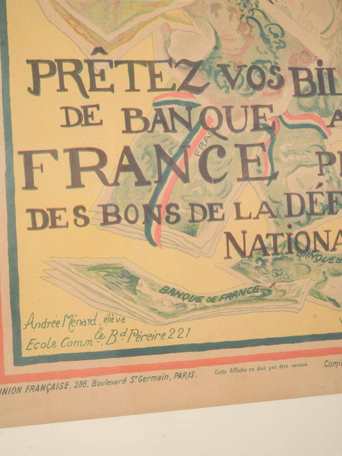 French WWI National Defense Poster 26" x 19¼"
