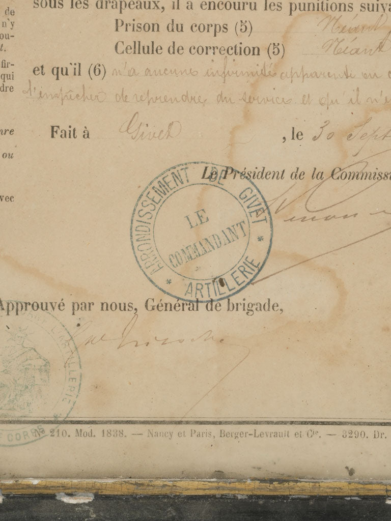 Rustic French Army Certificate