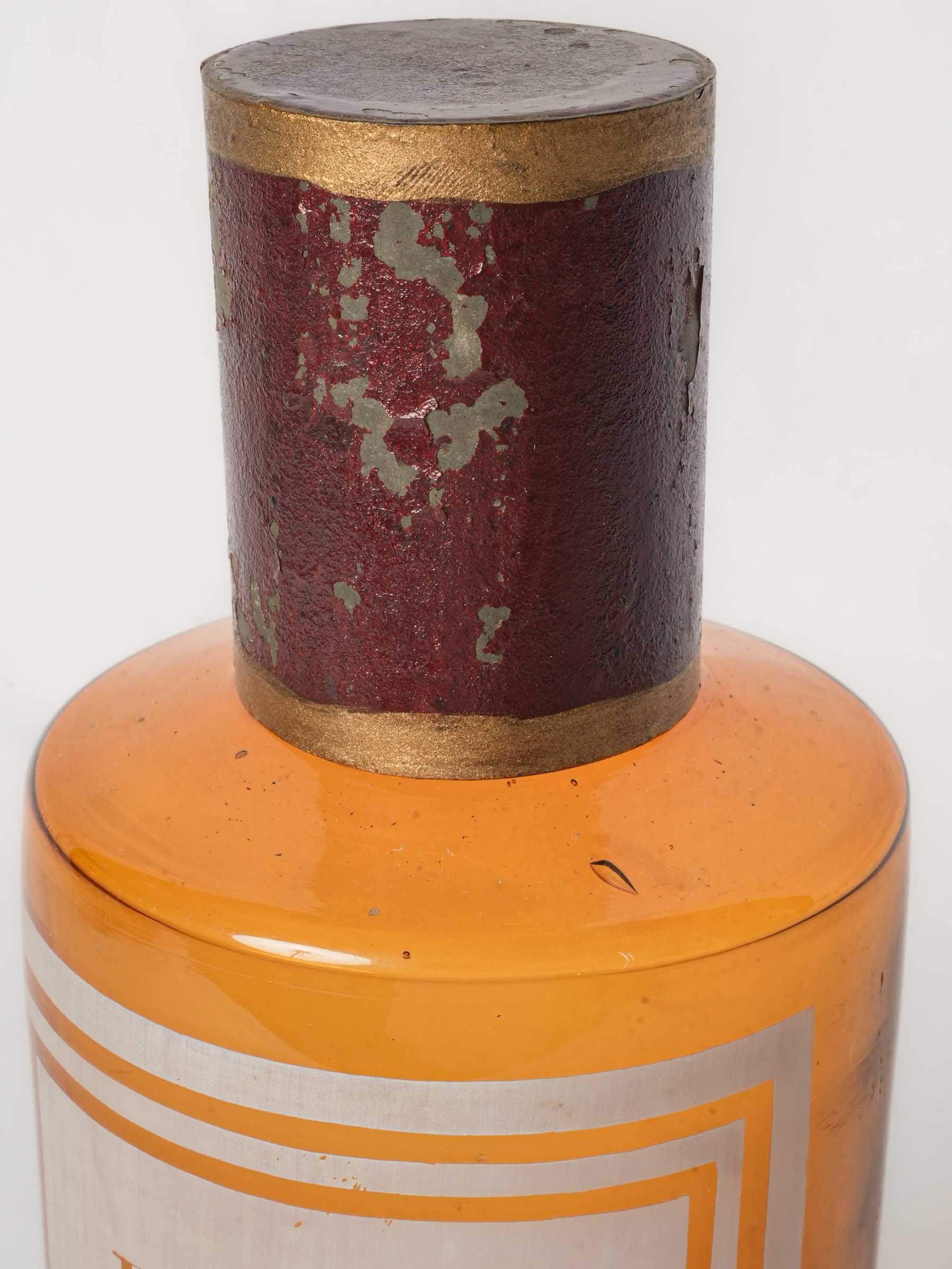 Antique French Amber Glass Apothecary Bottle “Encens”, Circa 1900 - 9¾"