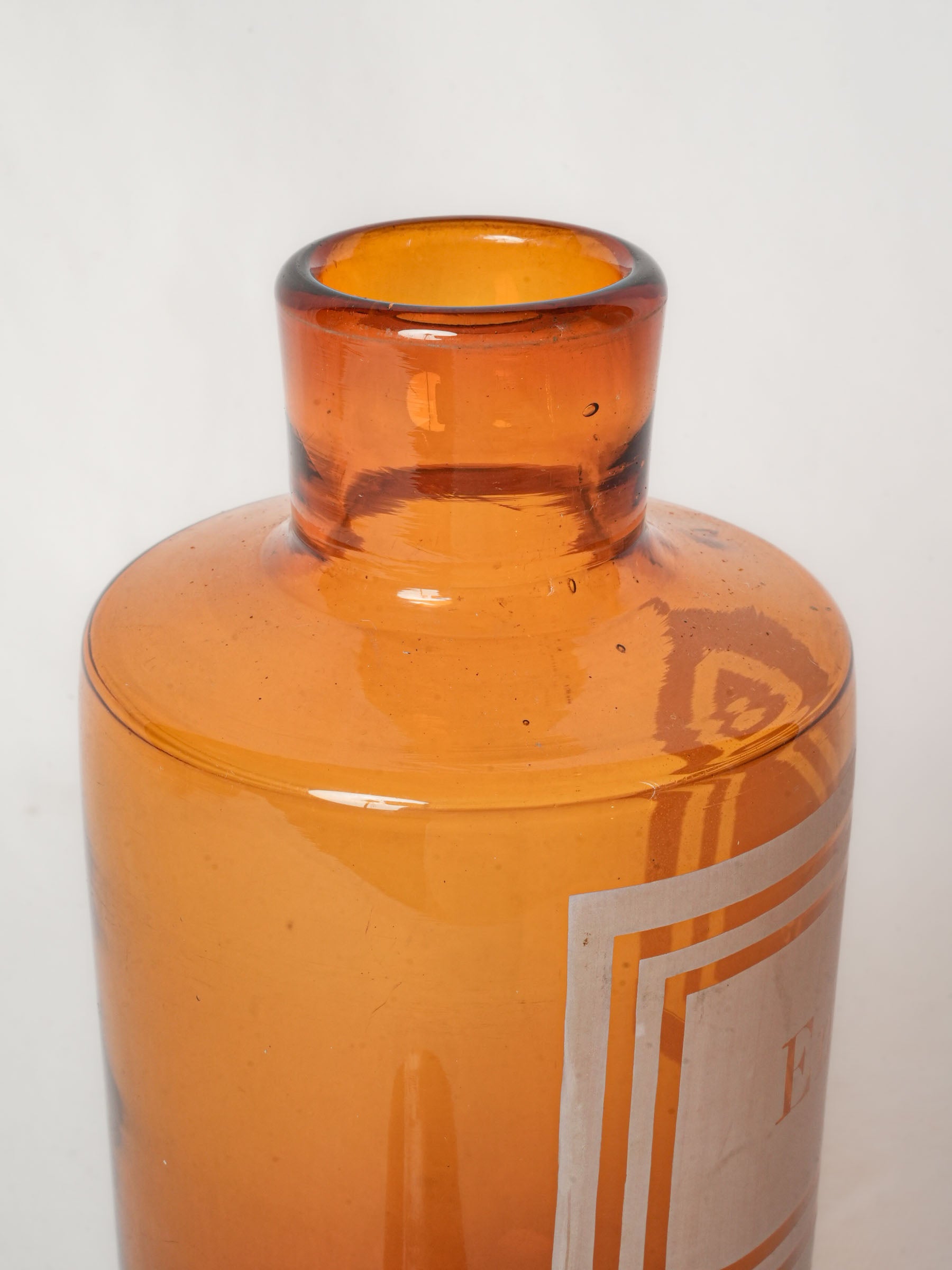 Antique French Amber Glass Apothecary Bottle “Encens”, Circa 1900 - 9¾"
