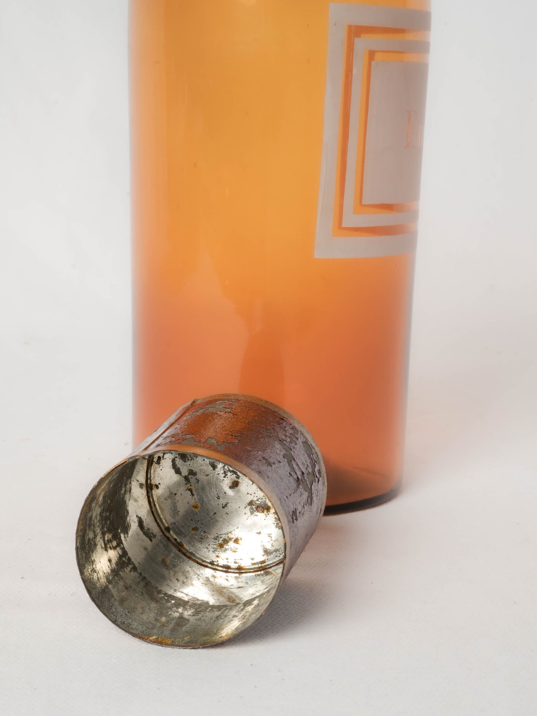 Antique French Amber Glass Apothecary Bottle “Encens”, Circa 1900 - 9¾"