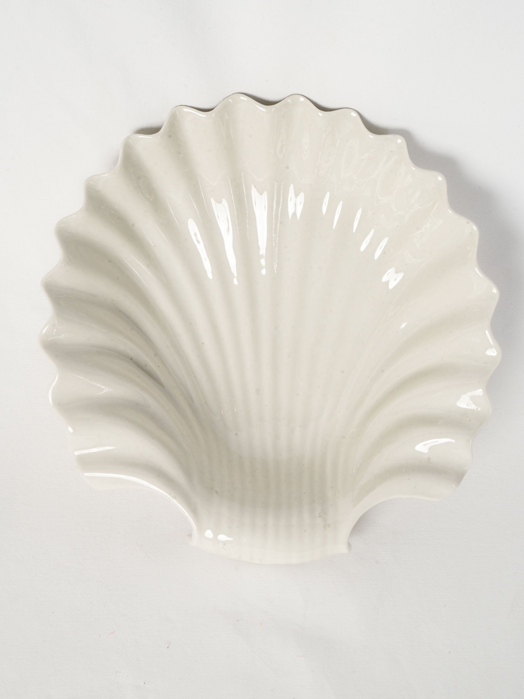 Large Shell-Form Faience Bowl in Ivory Glaze, Early 20th Century -13"