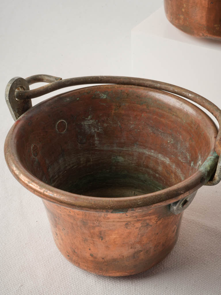 Aged Copper Pots with Iron Handles