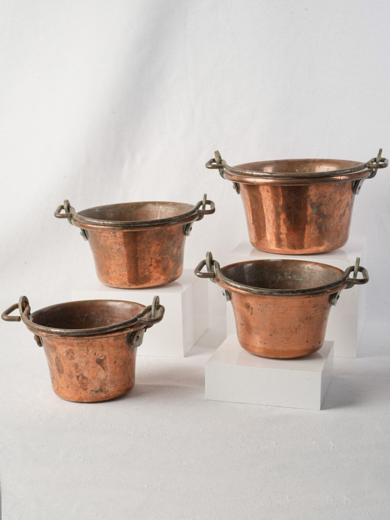 antique copper planter pots Set of Four Antique French Copper Pots w/ Iron Handles In Varying Size