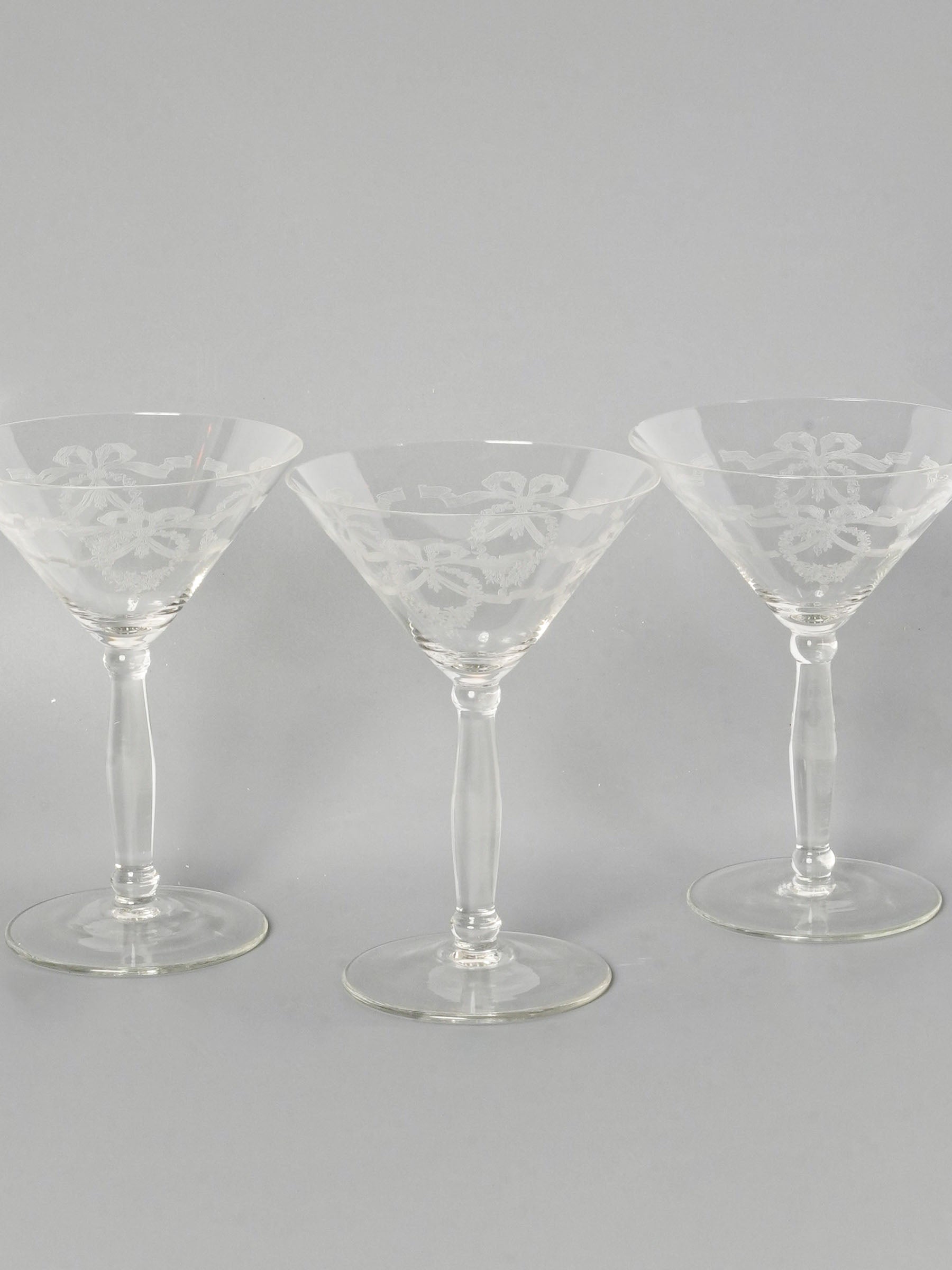 Set of Ten Antique Engraved Crystal Champagne Coupes - 6¼"