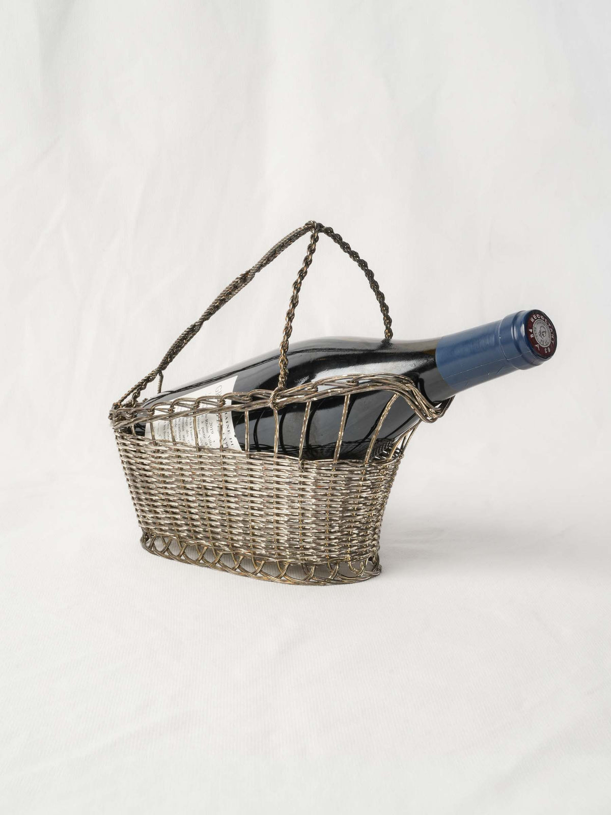 Vintage French Silvered-Metal Wine Bottle Craddle - 10¼"