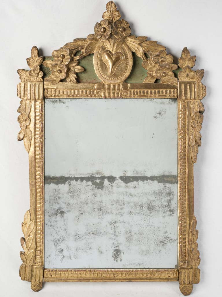 Romantic 18th-Century Mirror w/ Carved Floral and Heart Crest - 34¼" x 22"
