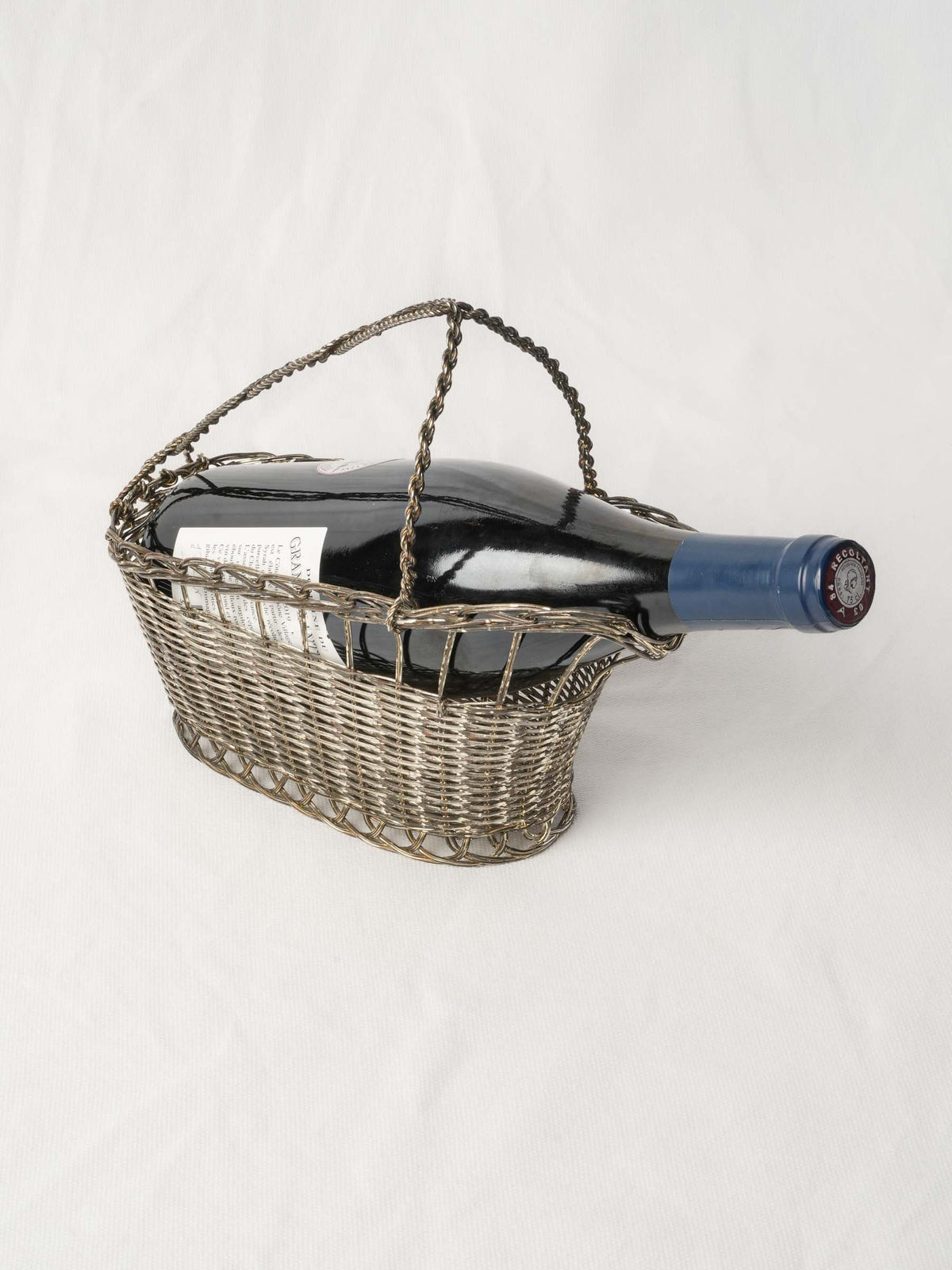 Vintage French Silvered-Metal Wine Bottle Craddle - 10¼"