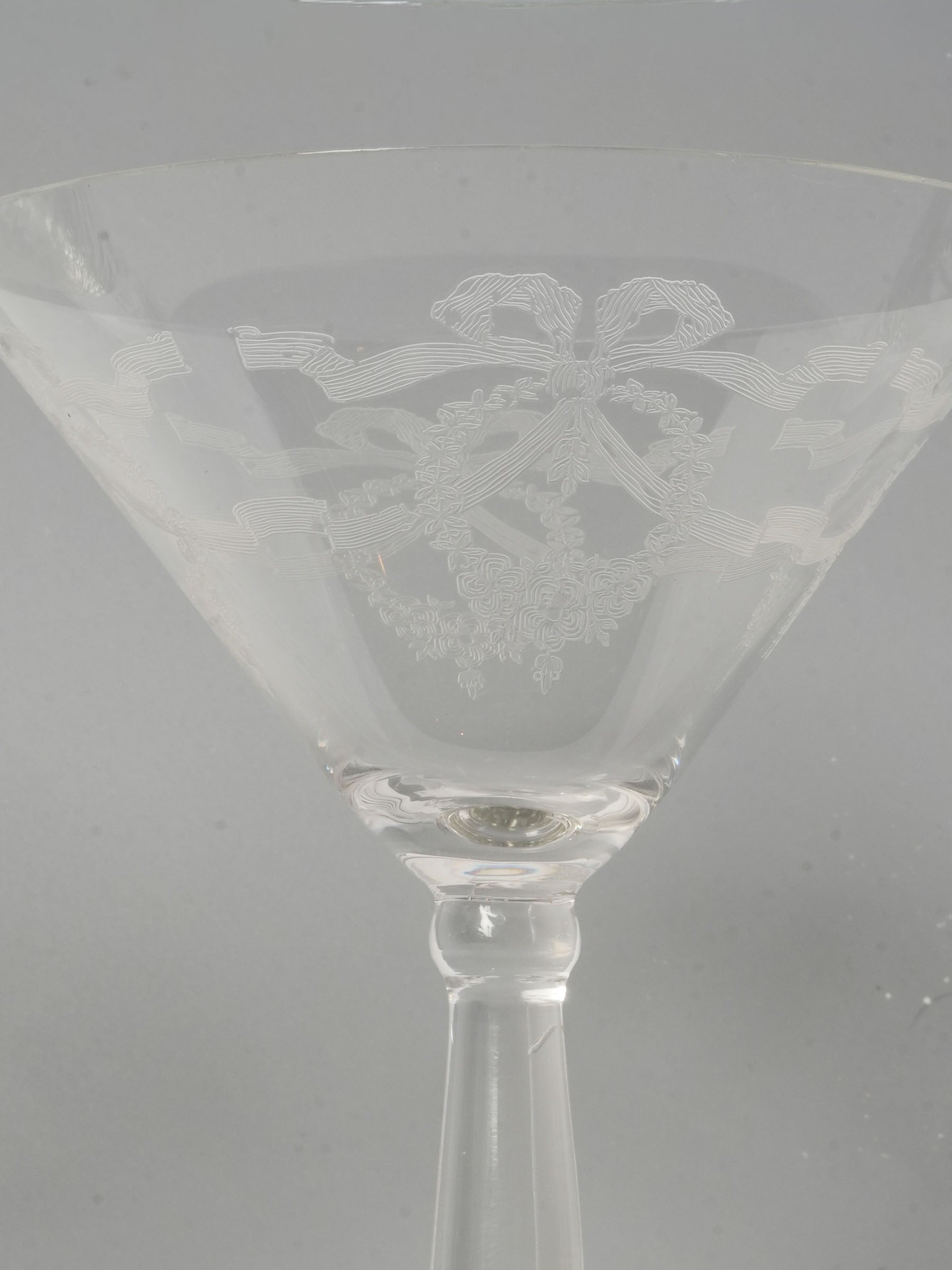 Set of Ten Antique Engraved Crystal Champagne Coupes - 6¼"