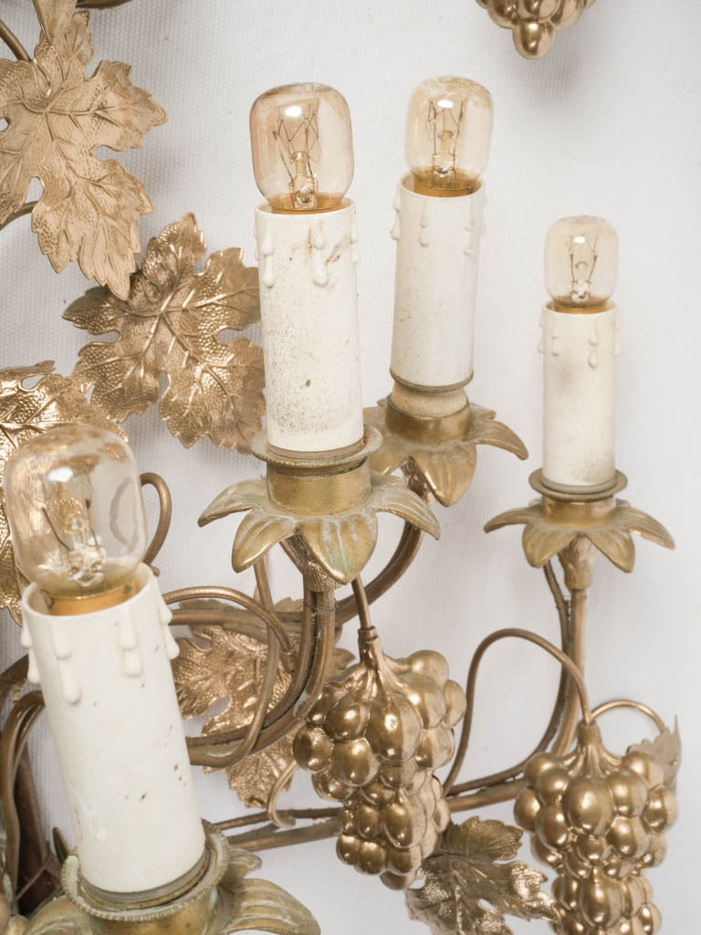 Statement Pair of Mid Century Gilt Brass Wall Sconces - 31"