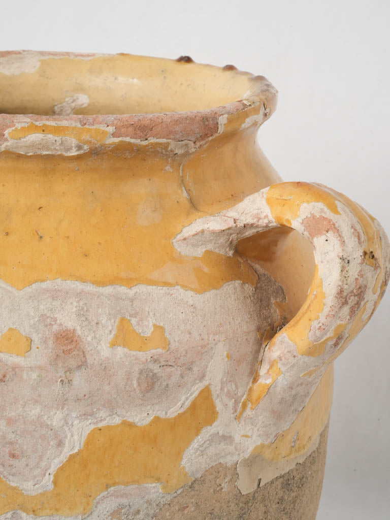 Vintage rustic partially glazed terracotta cooking jar