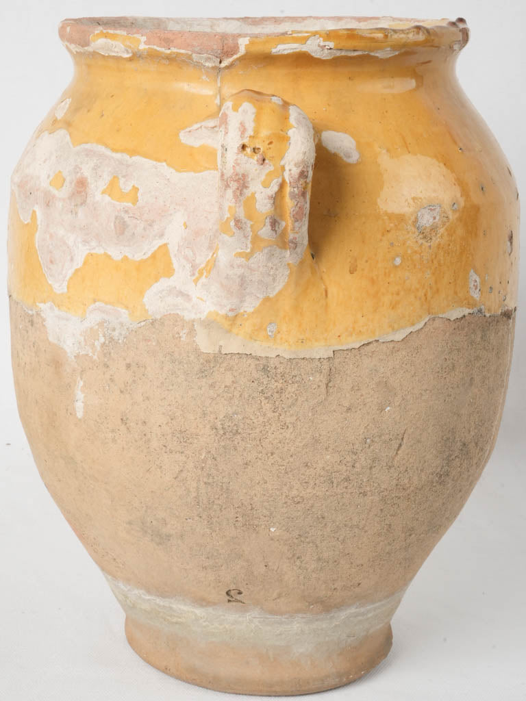 Aged half-glazed French cellar storage crock