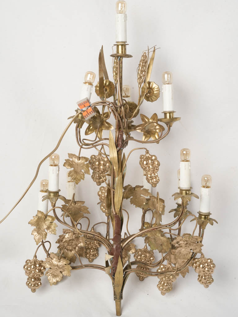 Statement Pair of Mid Century Gilt Brass Wall Sconces - 31"