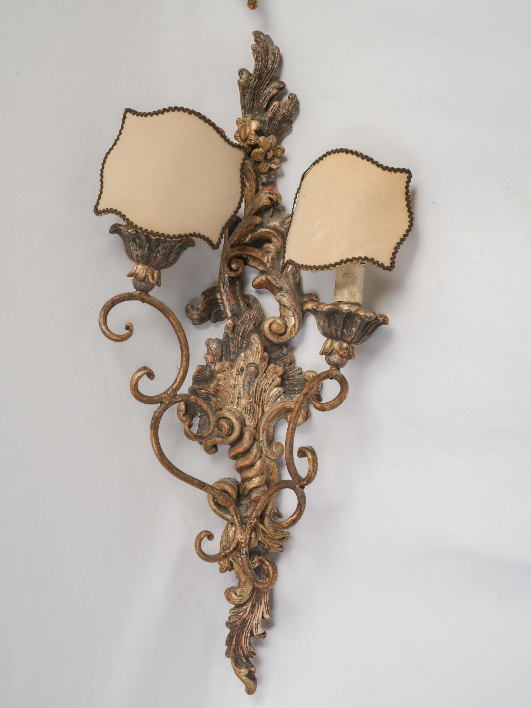 Pair of Italian Rococo Revival Two-Light Giltwood Sconces, Circa 1950 - 23¾"