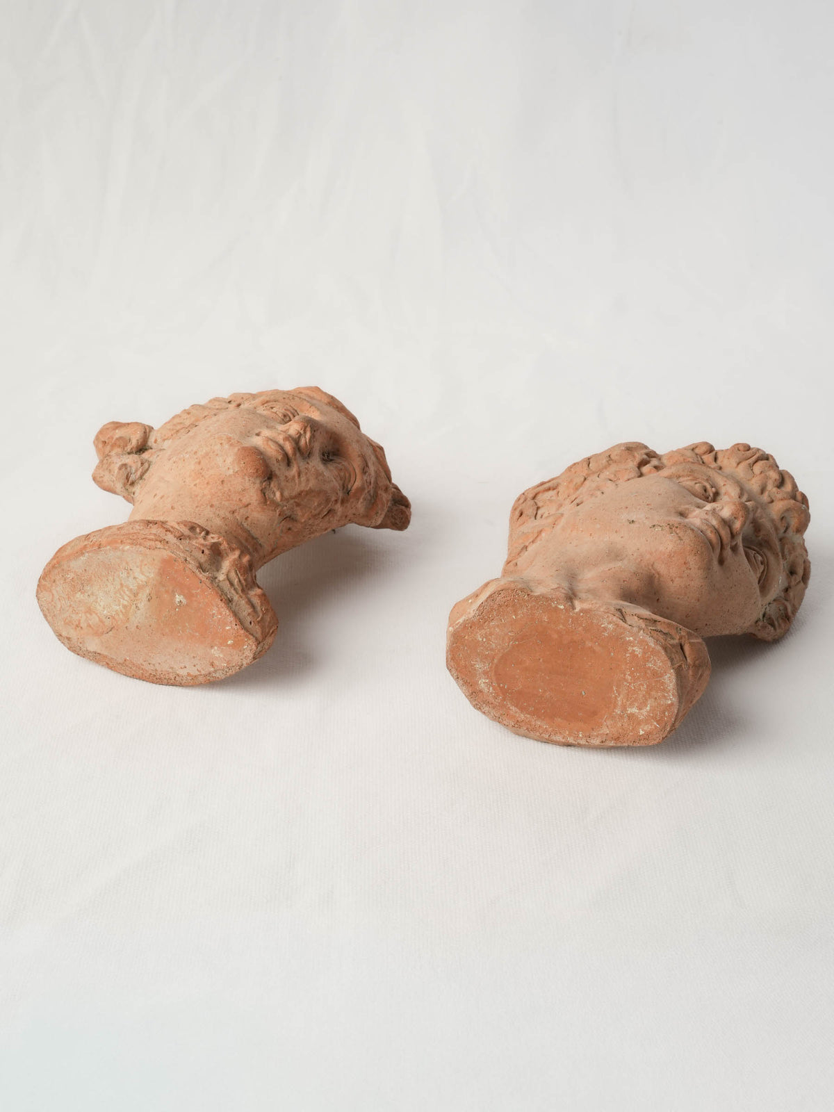 Pair of Small Classical Male and Female Heads in Terracotta - 8"