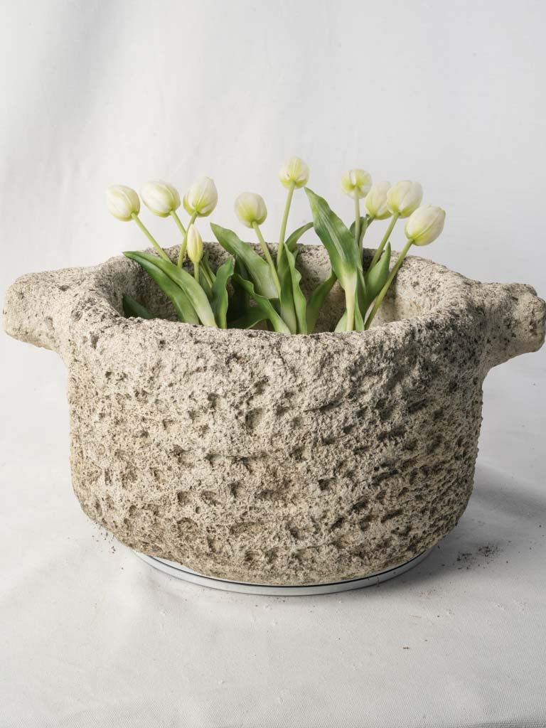 Rustic aged stone mortar vessel