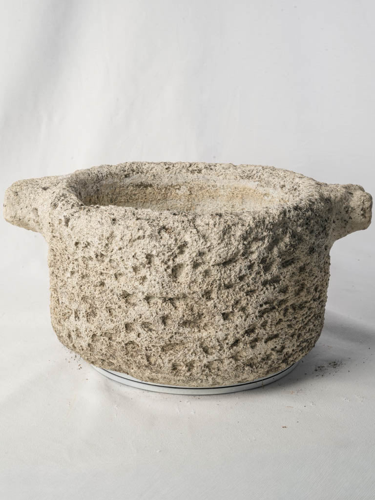 Vintage outdoor stone mortar planter
