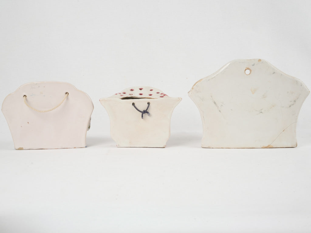 Vintage glazed French wall-hanging planters
