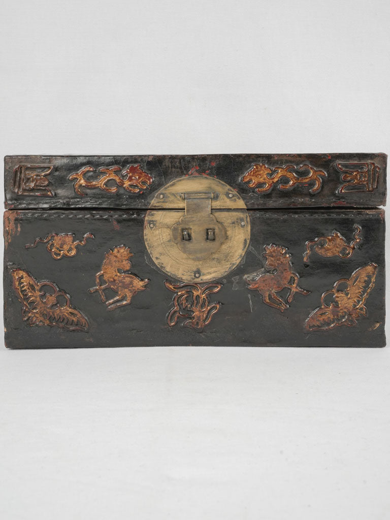 Elegant Chinese brassy leather coffer