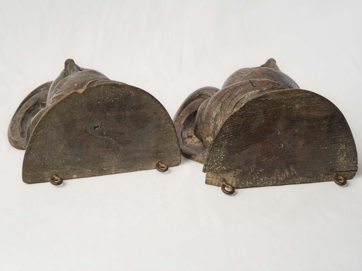 Pair of 18th-Century Carved Oak Wall Brackets w/ Female Heads, Probably Italian - 14¼"