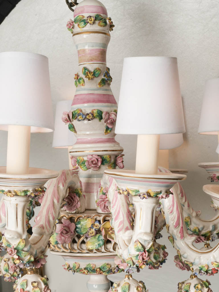 Ornate Capodimonte Floral Porcelain Chandelier Naples, Circa 1900 - 34¼" x 27¼"