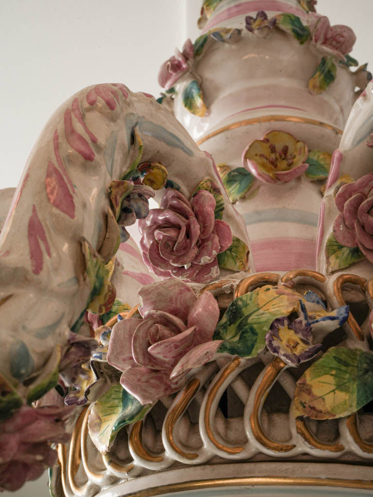 Ornate Capodimonte Floral Porcelain Chandelier Naples, Circa 1900 - 34¼" x 27¼"